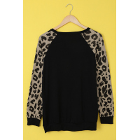 Leopard Round Neck Sequin Long Sleeve Top