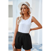 Black Cotton Blend Pocketed High Rise Shorts 