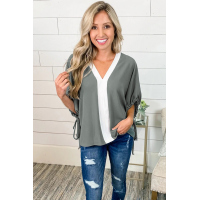 Gray V Neck Colorblock Dolman Top