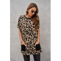 Leopard Print Pocketed T-shirt Mini Dress