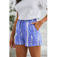 Blue Tie Dye Drawstring Casual Shorts