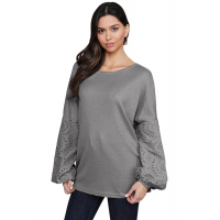 Gray Loose Casual Puffy Sleeve Top