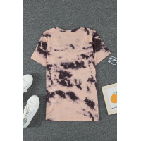 Pink Tie-dye V Neck T-shirt