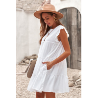 White Pocket Tiered Ruffled Mini Dress