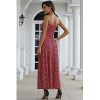 Red Bohemian Bandeau Floral Print Maxi Dress