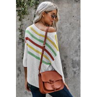 Multicolor Stripes Print White Knit Top