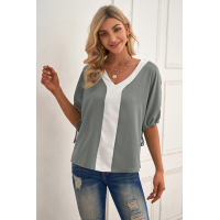 Gray V Neck Colorblock Dolman Top