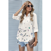 Apricot Butterfly Print Pocketed Shirt