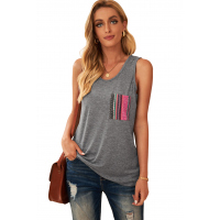 Gray Casual Women Tank Top with Multicolor Pocket