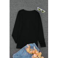 Black Scoop Neck Buttoned Front Long Sleeve Knitted Top