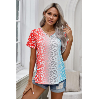 Red Ombre Crisscross V Neck Printed T-shirt