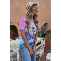 Pink Bee Happy Graphic Tie-dye Cotton Blend Tee