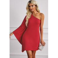 Red Side To Side One Shoulder Statement Mini Dress