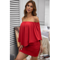 Multiple Dressing Layered Red Mini Poncho Dress