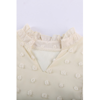 Apricot Ruffled Split Neck Lace Hollow Out Puff Sleeve Polka Dot Blouse