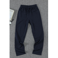 Blue Casual Drawstring Elastic Waist Pants with Pockets