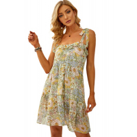 Multicolor Floral Chiffon Tie Dress