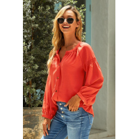 Orange Inspired Button Up Peasant Top