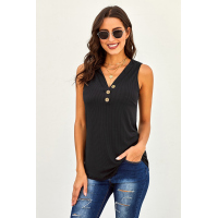 Black Just Say The Word 3 Button Tank Top