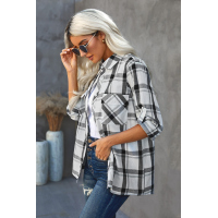 Plaid Curved Hem Pocket Tab-Sleeve Shirt 