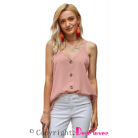 Pink Spaghetti Strap Buttoned Tank Top