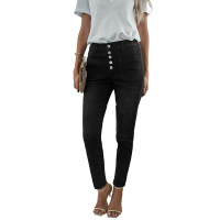 Black Button Fly Skinny Jeans with Pockets