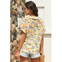 Yellow Printed Button Front Top