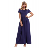 Navy Blue Short Sleeve Ruched Waist Maxi Dress