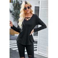 Black Crisscross V Neck Long Sleeve Top