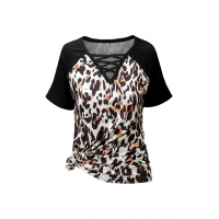 CrissCross White Leopard V Neck T-Shirt