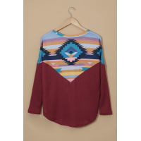 Burgundy Thermal Aztec Long Sleeve Top