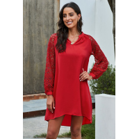 Red Lace Long Sleeves Shift Above Knee Dress