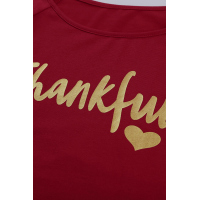 Burgundy THANKFUL Print Off Shoulder Long Sleeve Top without Strap