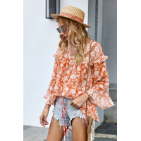 Orange Boho Print Free Flowing Tunic 