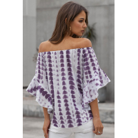 Purple Tie Dye Plaid Off Shoulder Blouse