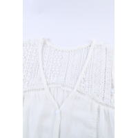 White Lace Tie Front Button Tank Top