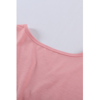 Pink Buttoned Detail Cotton Blend Short Sleeve T-shirt