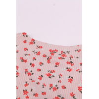 Pink Button V Neck Long Sleeve Floral Top