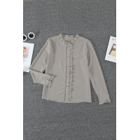 Apricot Frilled Neckline Buttoned French Shirt