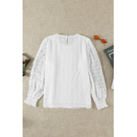 White Polka Dot Lace Lantern Sleeve Blouse