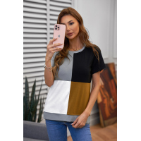 Brown Colorblock T-shirt with Slits