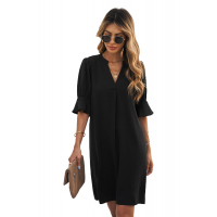 Black Ruffled Sleeve Shift Dress