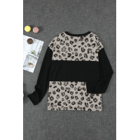 Black Latter Colorblock Leopard Print Long Sleeve Top