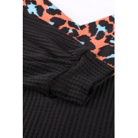 Black Colorblock Leopard Patchwork Knit Top