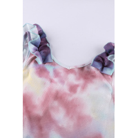 Pink Tie Dye Ruffled V-Neck Tank