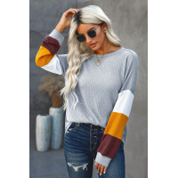 Gray Colorblock Lantern Sleeve Blouse