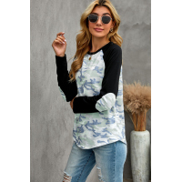 Green Camo Long Sleeve Top with Elbow Patches