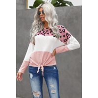 Pink Color Block Leopard Tie Top