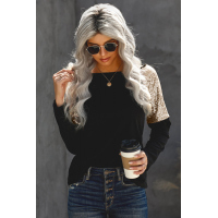 Black Sequin Shoulder Long Sleeve Top