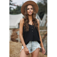 Black Button Textured Cotton Tank Top